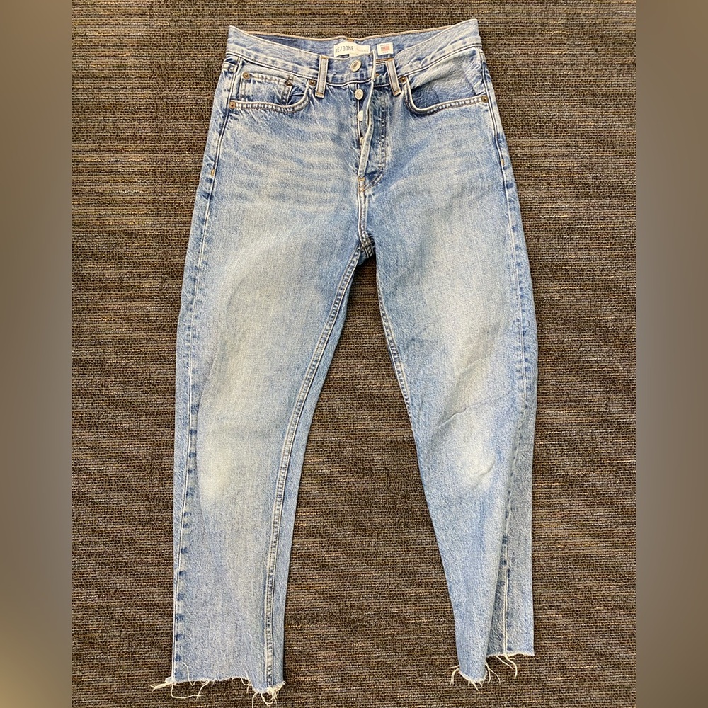 Re/Done stovepipe high rise Straight Leg Jeans with Raw Hem